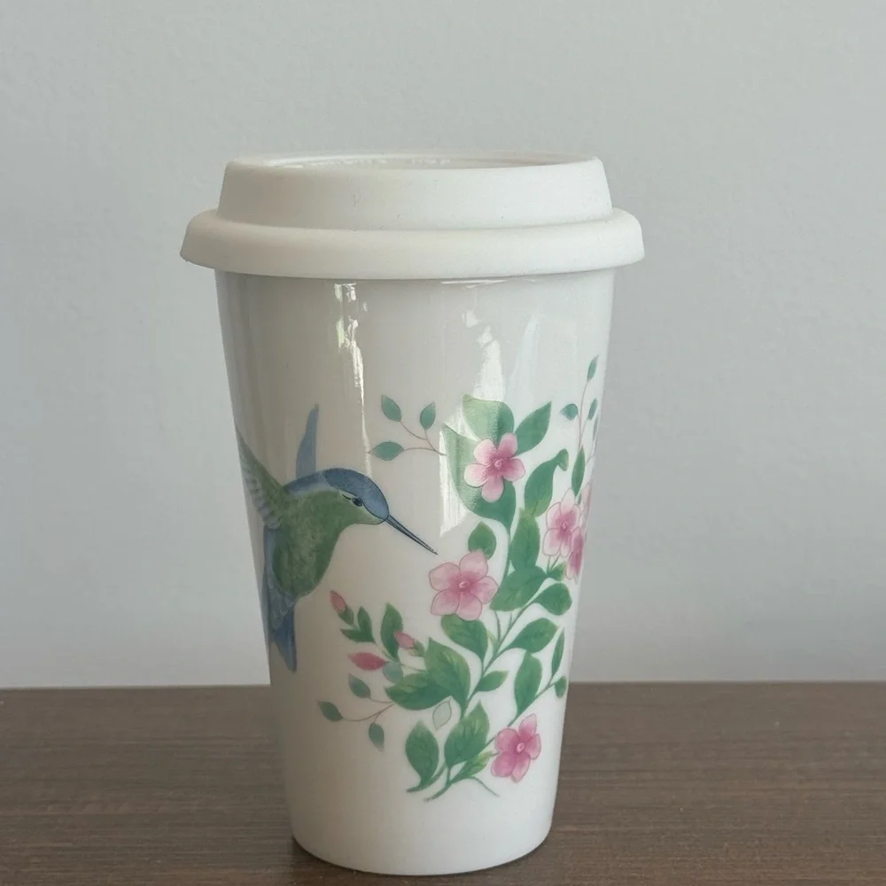 Lenox | Blue and Pink Hummingbird Butterfly Meadow Flutter Thermal Travel Mug